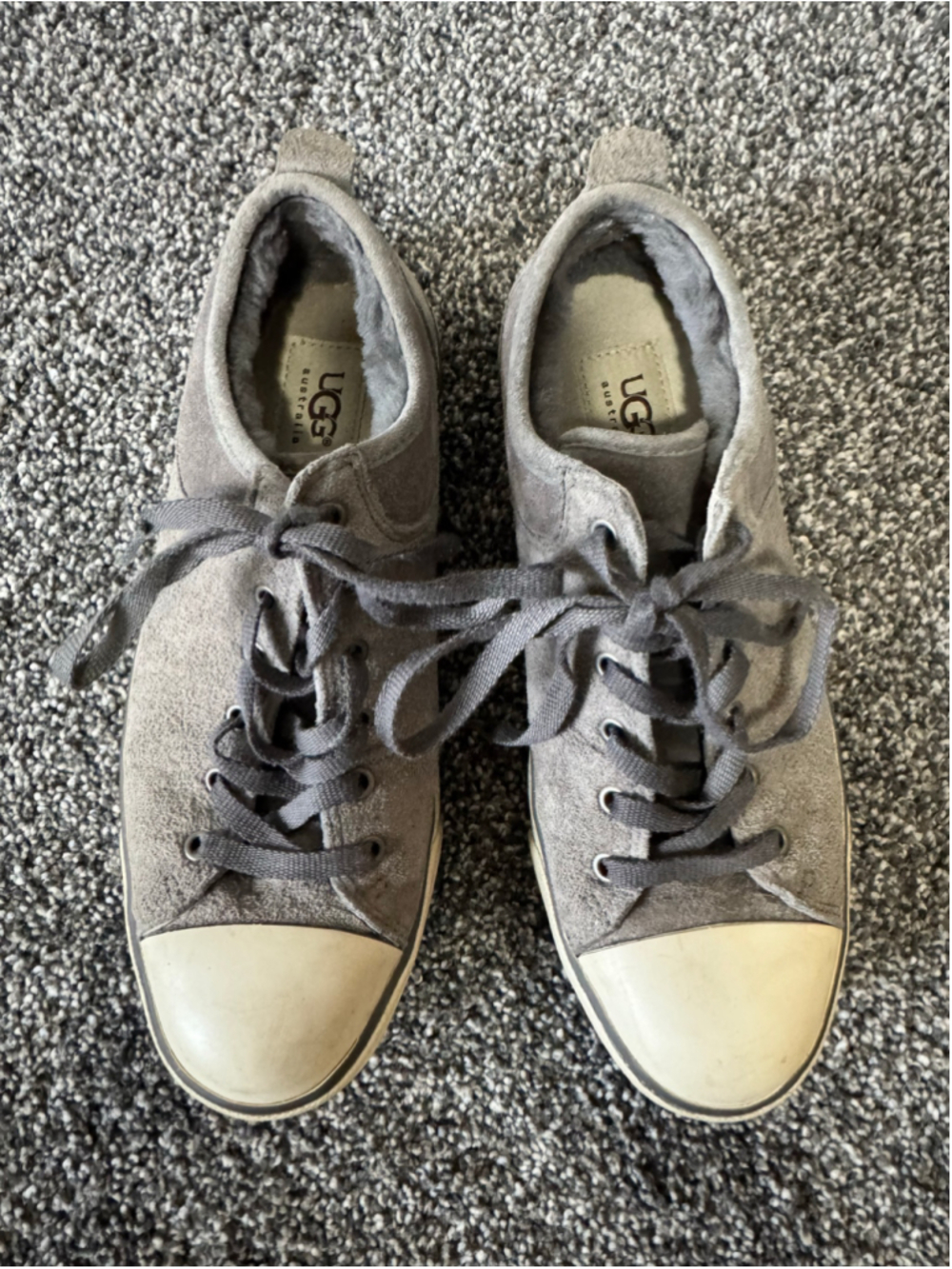 Women's UGG Sheepskin Lined Gray Pewter Suede Sneakers Size 7.5